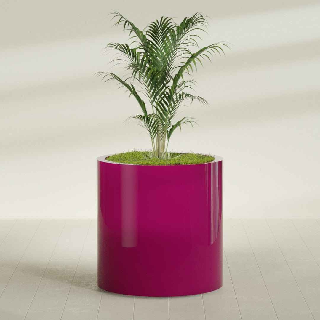Rio Grande Large Round Fiberglass Planter - 30 in x 30 in x 32 in - Gloss Eggplant - Gloss Eggplant,30 in x 30 in x 32 in