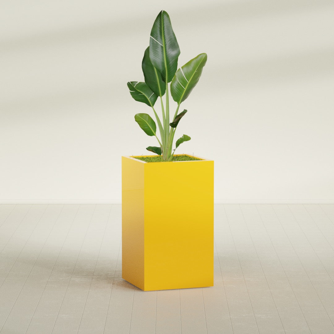 Darwin Large Tall Rectangle Fiberglass Planter - 24 in x 24 in x 42 in - Gloss Saffron - Gloss Saffron,24 in x 24 in x 42 in
