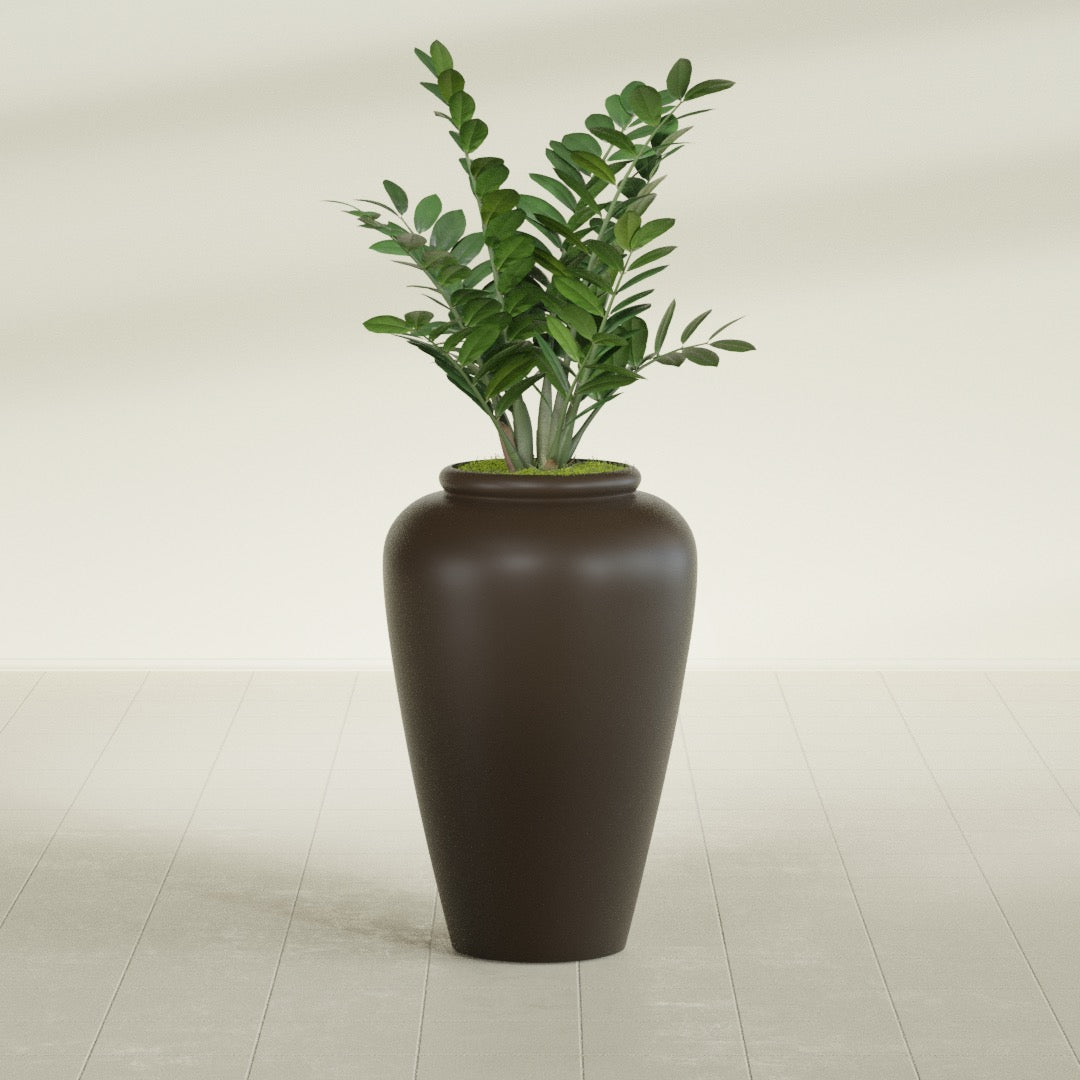 Bara Jar Large Round Fiberglass Planter - 20 in x 20 in x 31 in - Matte Brown - Matte Brown,20 in x 20 in x 32 in