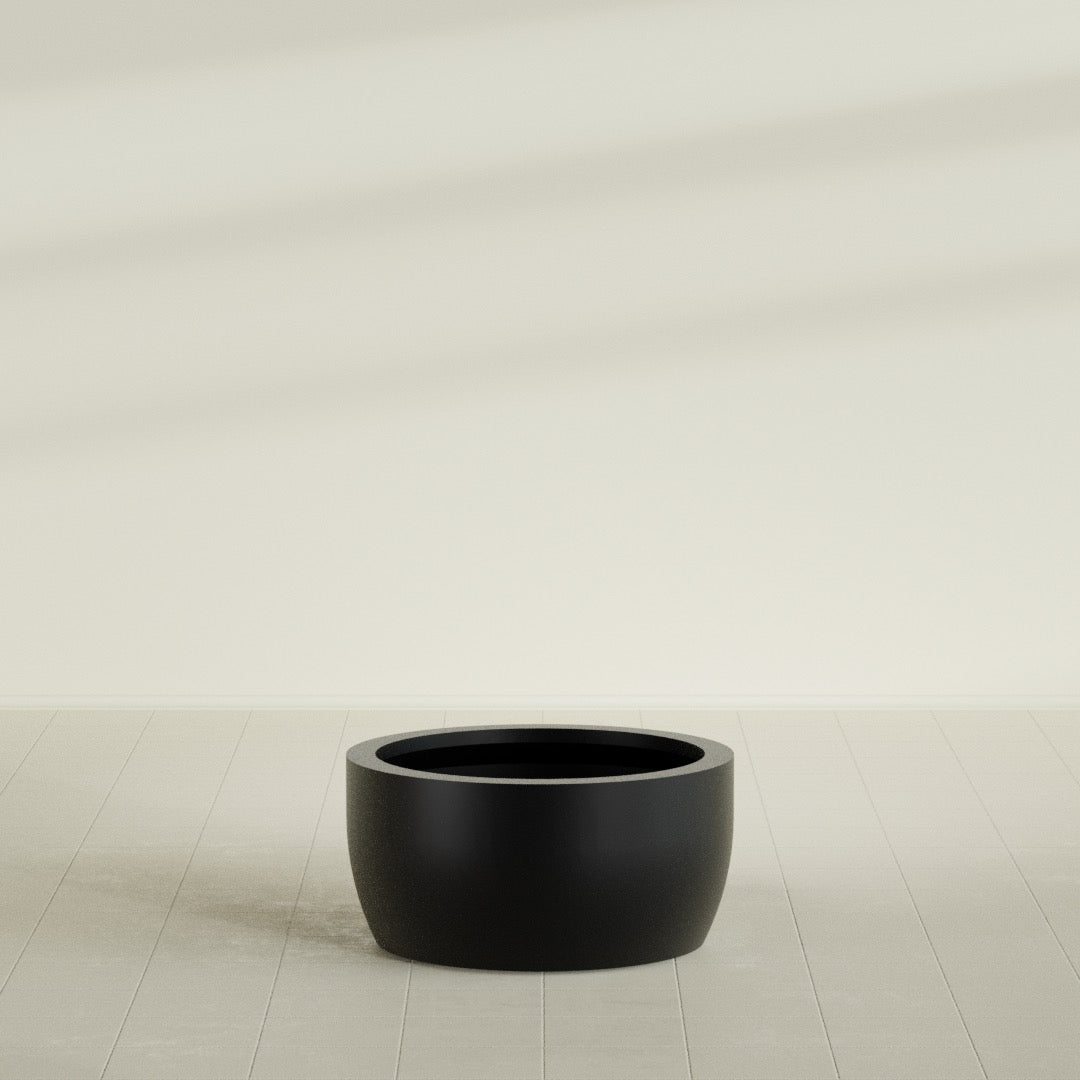 Casablanca Large Round Low Bowl Fiberglass Planter - 30 in x 30 in x 15 in - Matte Black - Matte Black,30 in x 30 in x 15 in