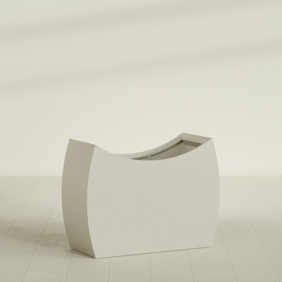 Seoul Extra Large Curved Abstract Fiberglass Planter - 48 in x 20 in x 36 in - Satin Beige - Satin Beige,48 in x 20 in x 36 in