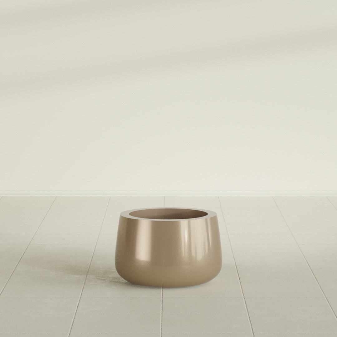 Short Hayden Small Round Fiberglass Planter - 12 in x 12 in x 7 in - Metallic Gold - Metallic Gold,12 in x 12 in x 7 in