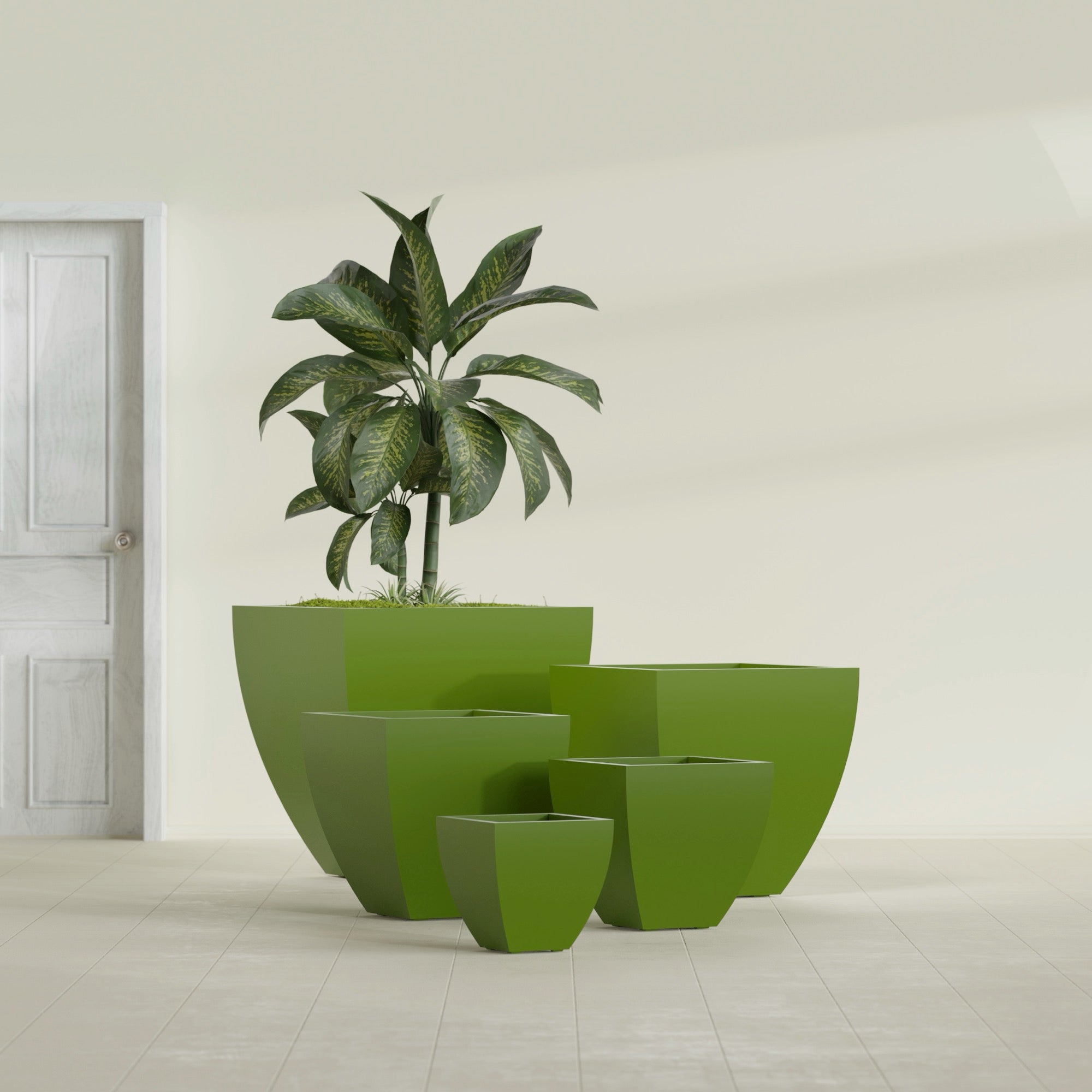 Lima Small Tapered Square Fiberglass Planter - 12 in x 12 in x 12 in - Satin Green - Satin Green,12 in x 12 in x 12 in