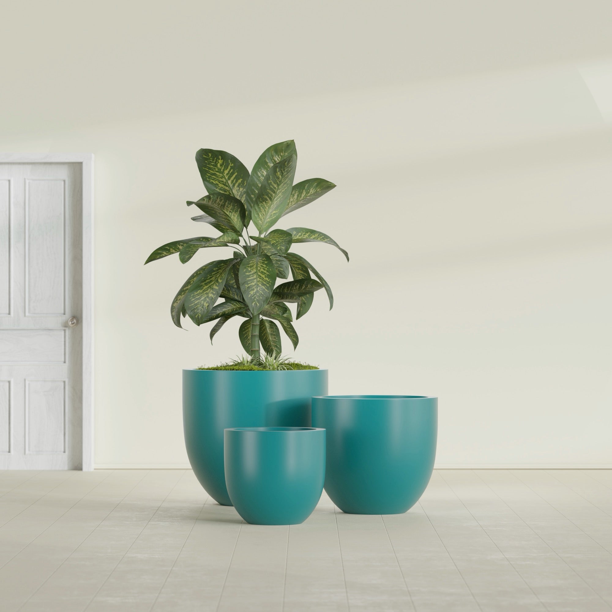 Alzira Large Round Fiberglass Planter - 36 in x 36 in x 34 in - Satin Sea Foam - Satin Sea Foam,36 in x 36 in x 34 in