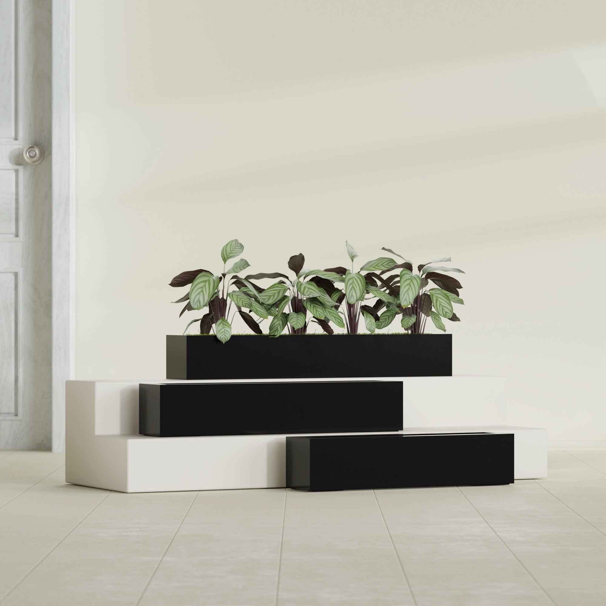 Salon Large Tall Rectangle Fiberglass Planter - 36 in x 8 in x 8 in - Gloss Black - Gloss Black,36 in x 8 in x 8 in