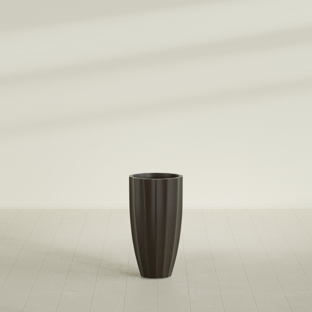 San Jose Large Tall Round Fluted Fiberglass Planter - 16 in x 16 in x 30 in - Matte Brown - Matte Brown,16 in x 16 in x 30 in
