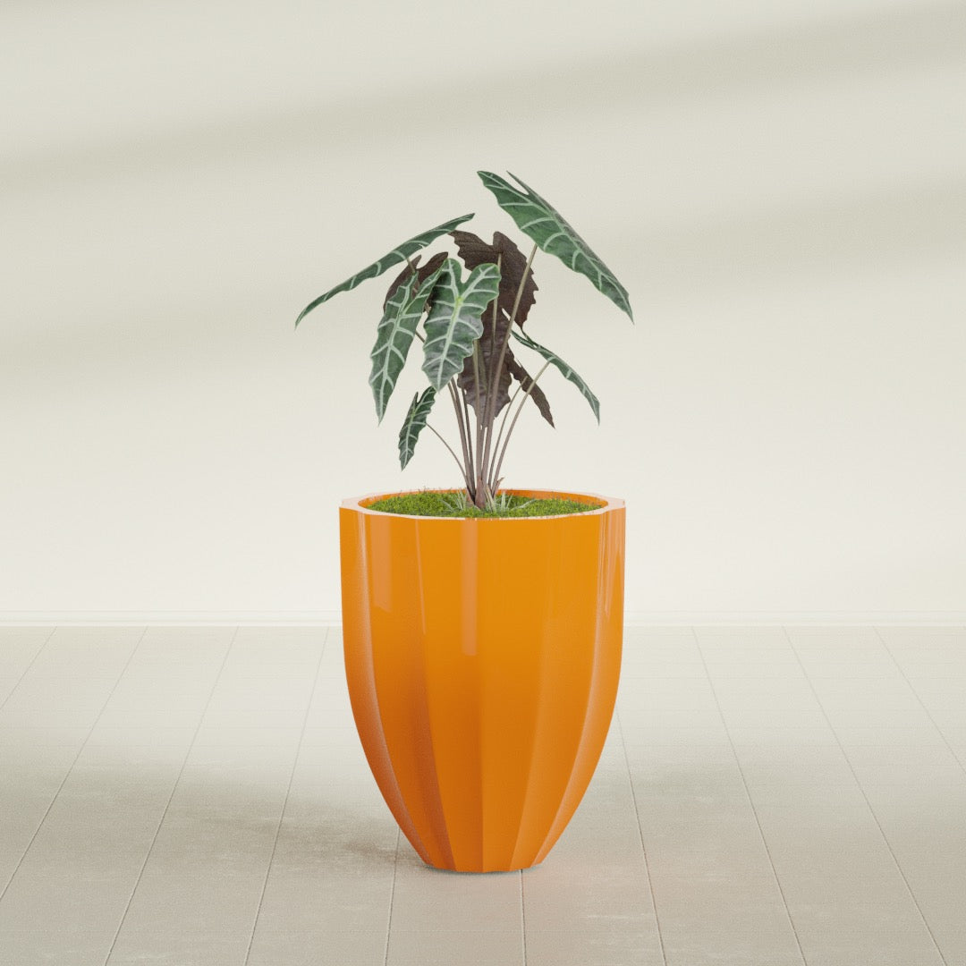 Alicante Medium Round Fiberglass Planter - 22 in x 22 in x 27 in - Gloss Tangerine - Gloss Tangerine,22 in x 22 in x 27 in