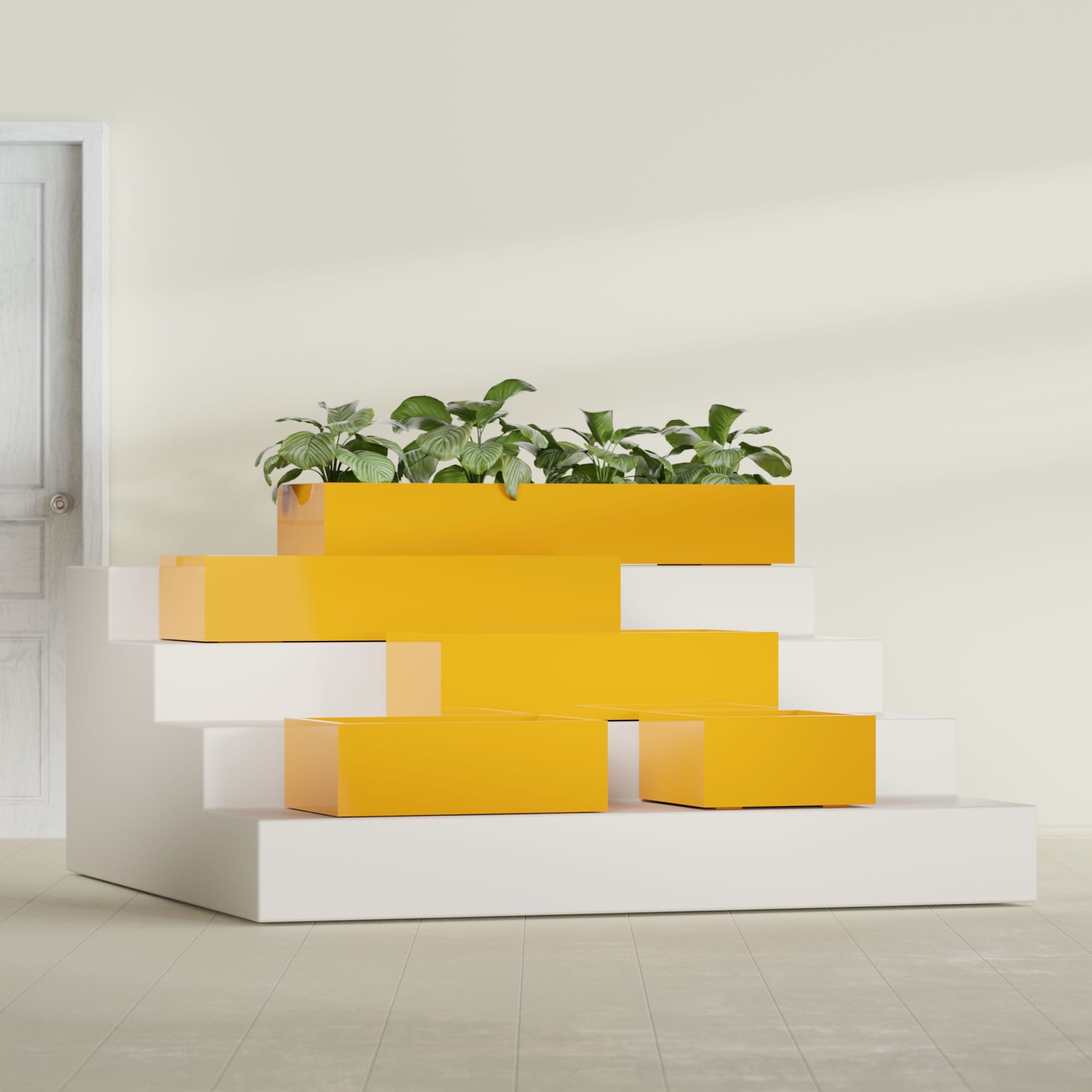 Antwerp Medium Low Rectangle Fiberglass Planter - 24 in x 24 in x 12 in - Gloss Saffron - Gloss Saffron,24 in x 24 in x 12 in