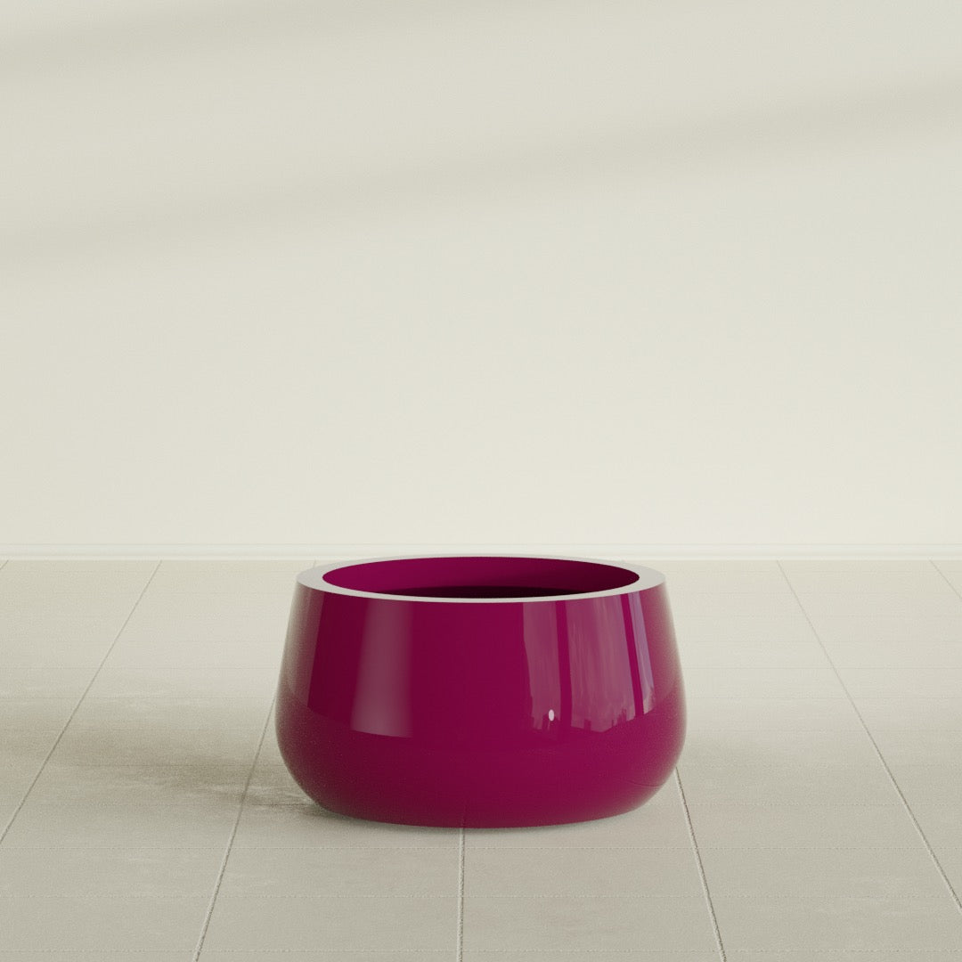 Short Hayden Small Round Fiberglass Planter - 16 in x 16 in x 8 in - Gloss Eggplant - Gloss Eggplant,16 in x 16 in x 8 in