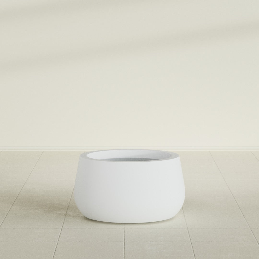 Short Hayden Small Round Fiberglass Planter - 16 in x 16 in x 8 in - Gloss White - Gloss White,16 in x 16 in x 8 in