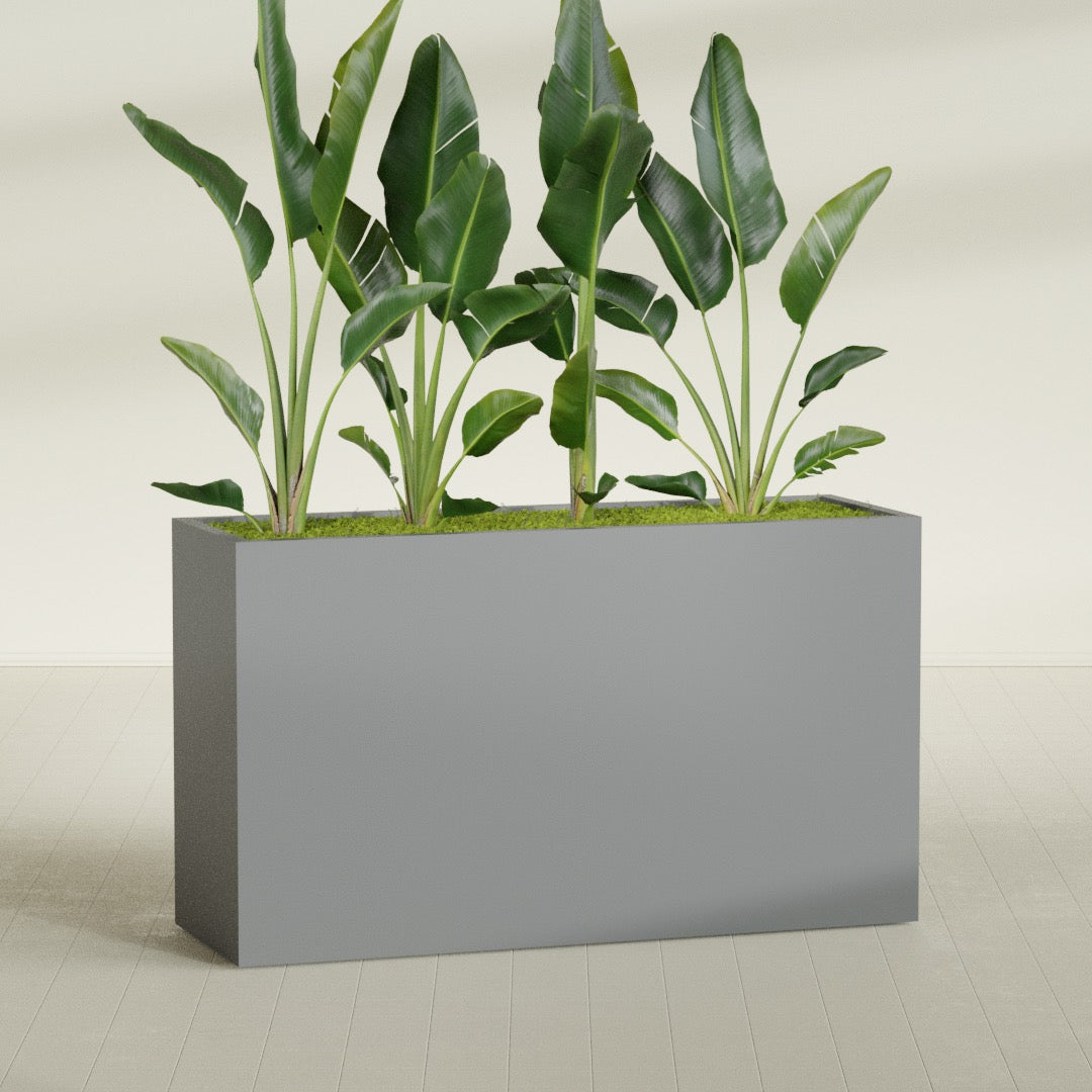 Darwin Extra Large Long Rectangle Fiberglass Planter - 72 in x 24 in x 42 in - Metallic Gunmetal - Metallic Gunmetal,72 in x 24 in x 42 in