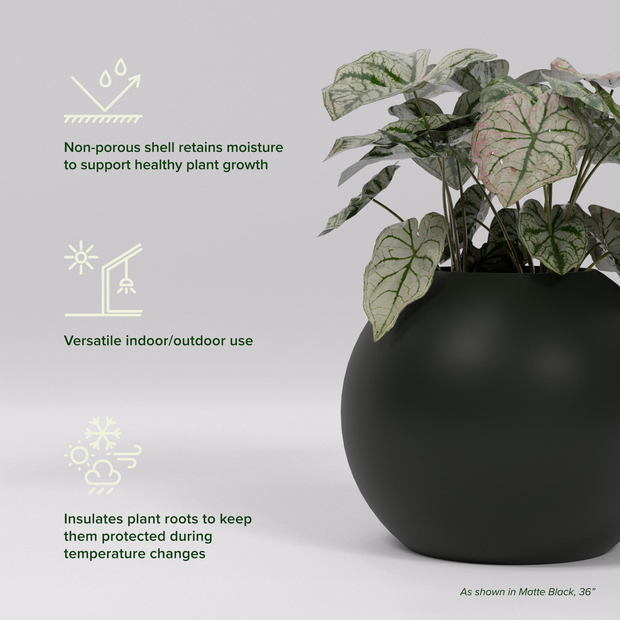 Globe Large Sphere Fiberglass Planter - 30 in x 30 in x 24 in - Matte Black - Matte Black,30 in x 30 in x 24 in