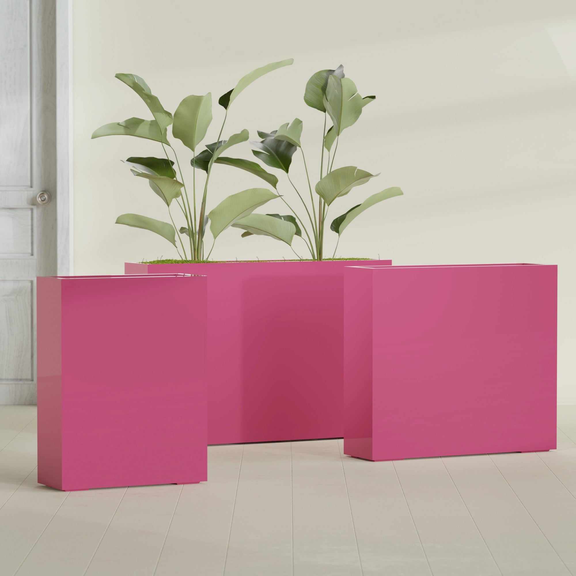 Amesbury Extra Large Narrow Rectangle Fiberglass Planter - 48 in x 10 in x 32 in - Gloss Pink Violet - Gloss Pink Violet,48 in x 10 in x 32 in