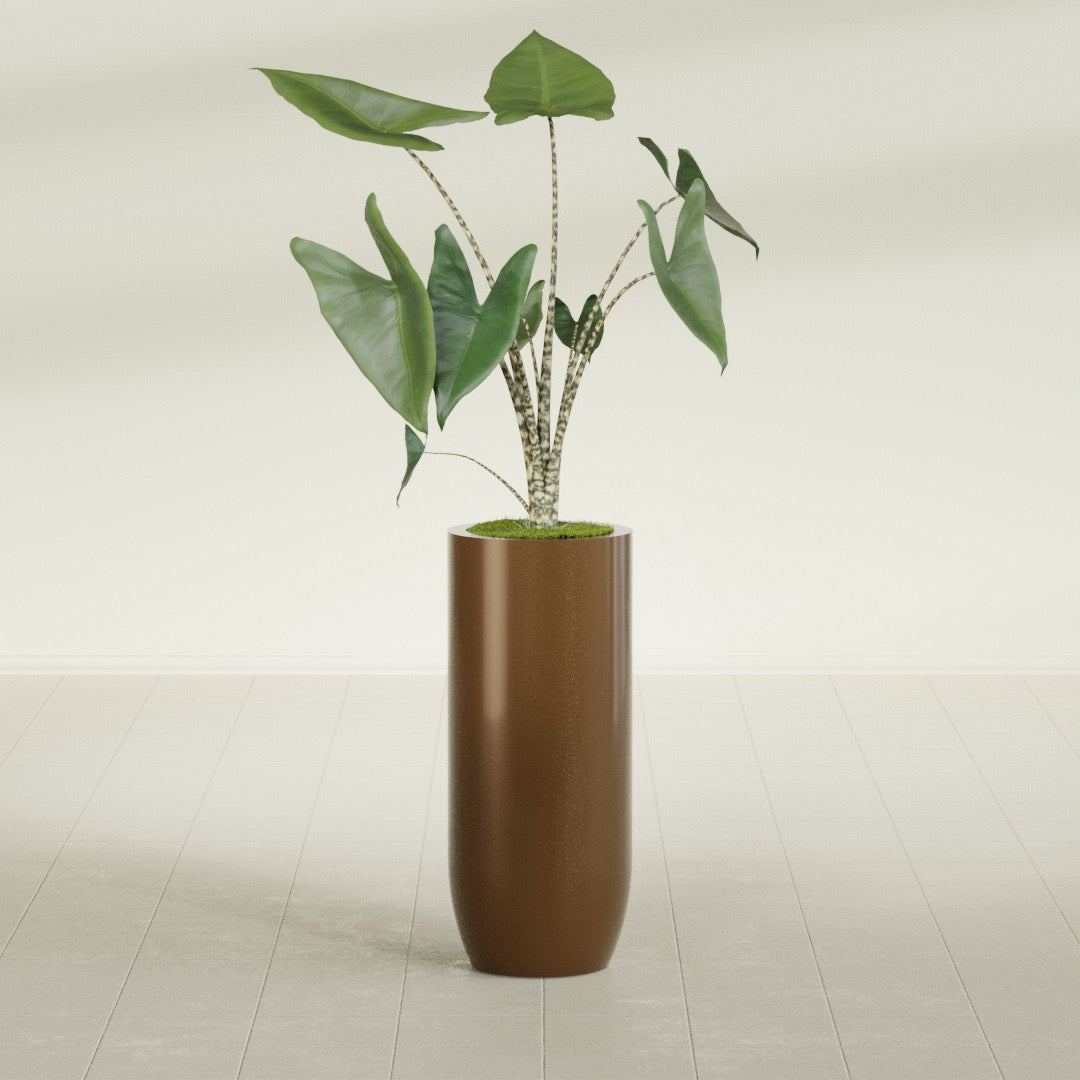 Saint Tropez Large Tall Round Fiberglass Planter - 16 in x 16 in x 38 in - Metallic Bronze - Metallic Bronze,16 in x 16 in x 38 in