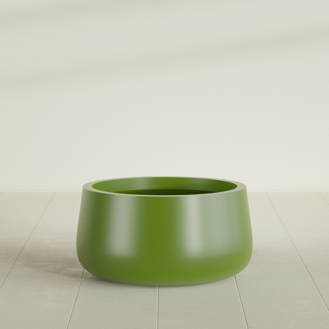 Short Hayden Medium Round Fiberglass Planter - 20 in x 20 in x 10 in - Satin Green - Satin Green,20 in x 20 in x 10 in