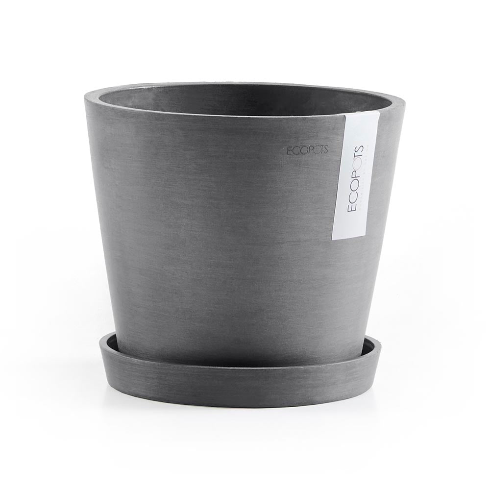 Amsterdam Small Round Planter - 8 in x 8 in x 7 in - Planter + Saucer - Grey - Grey,8 in x 8 in x 7 in,Planter + Saucer