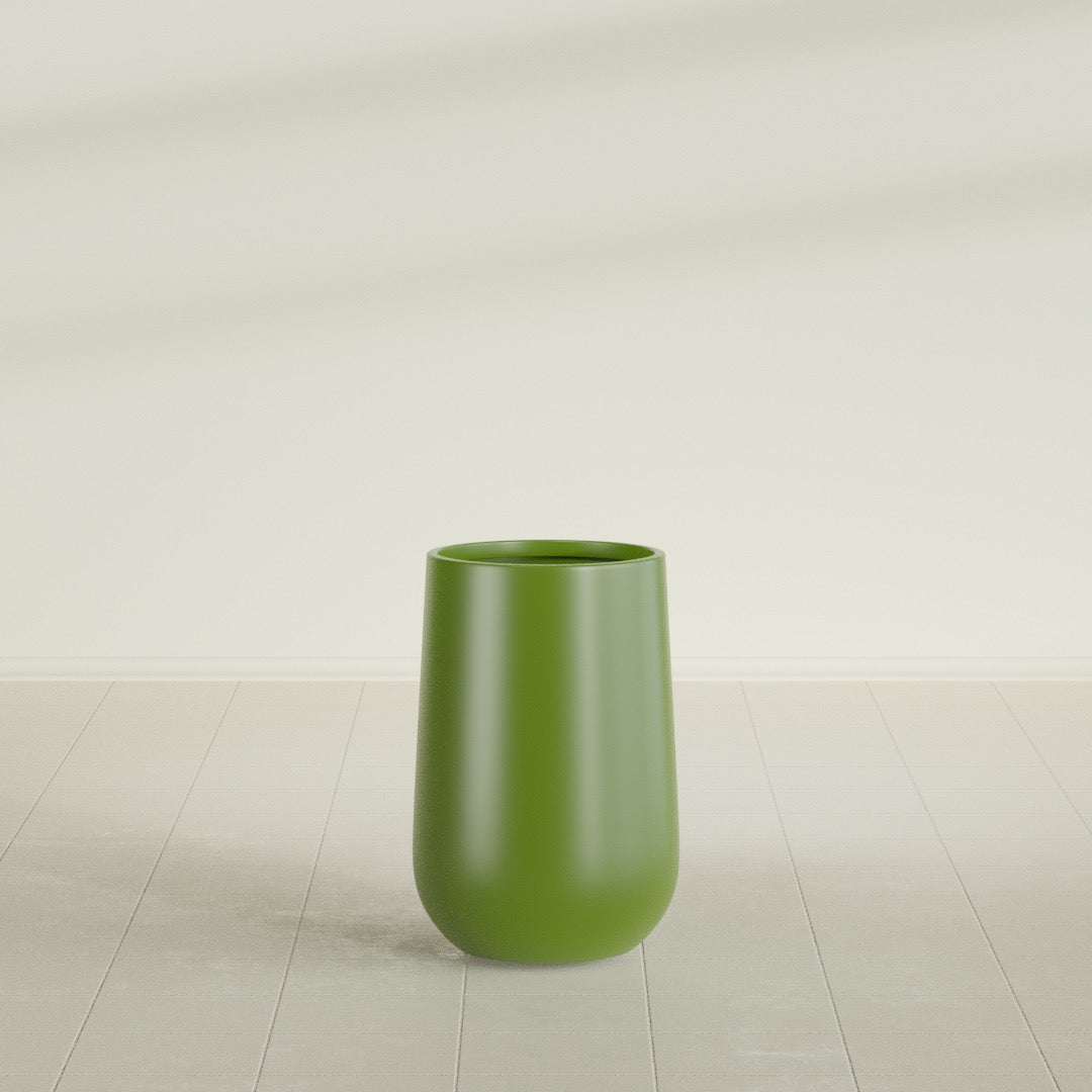 Tall Hayden Medium Round Fiberglass Planter - 12 in x 12 in x 20 in - Satin Green - Satin Green,12 in x 12 in x 20 in