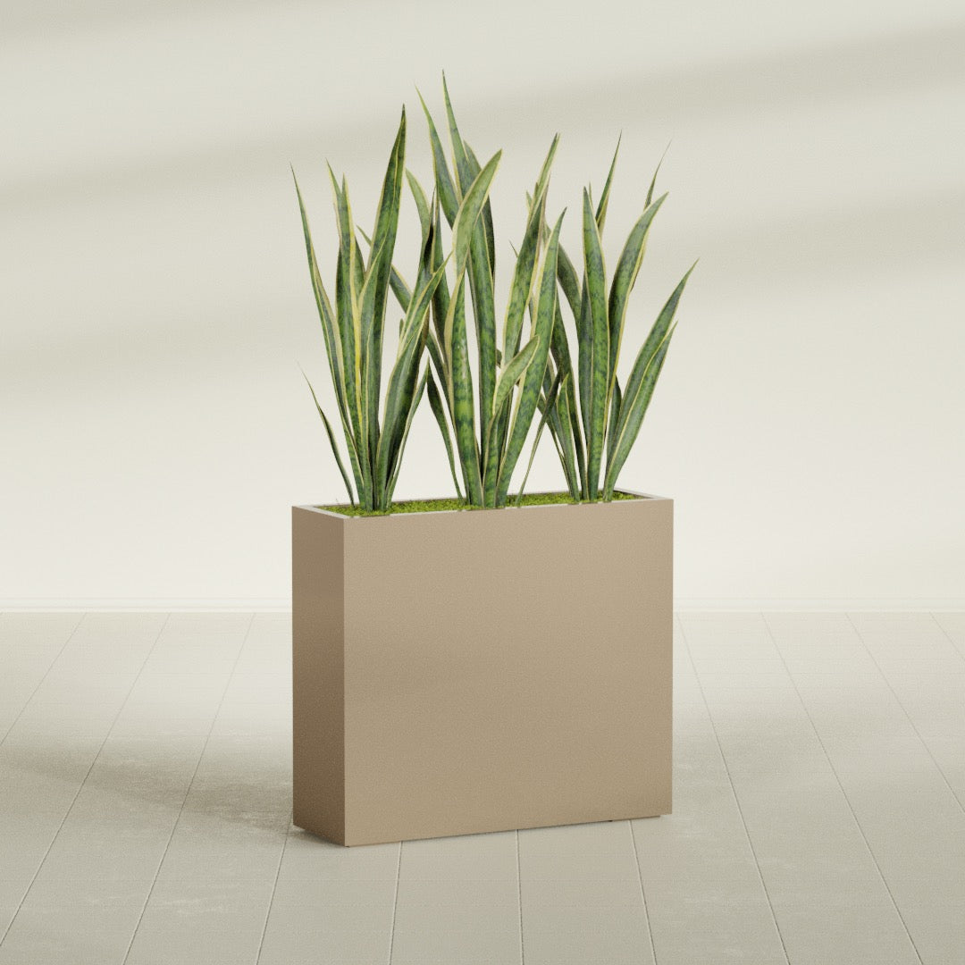 Delray Large Tall Rectangle Fiberglass Planter - 36 in x 12 in x 32 in - Metallic Gold - Metallic Gold,36 in x 12 in x 32 in