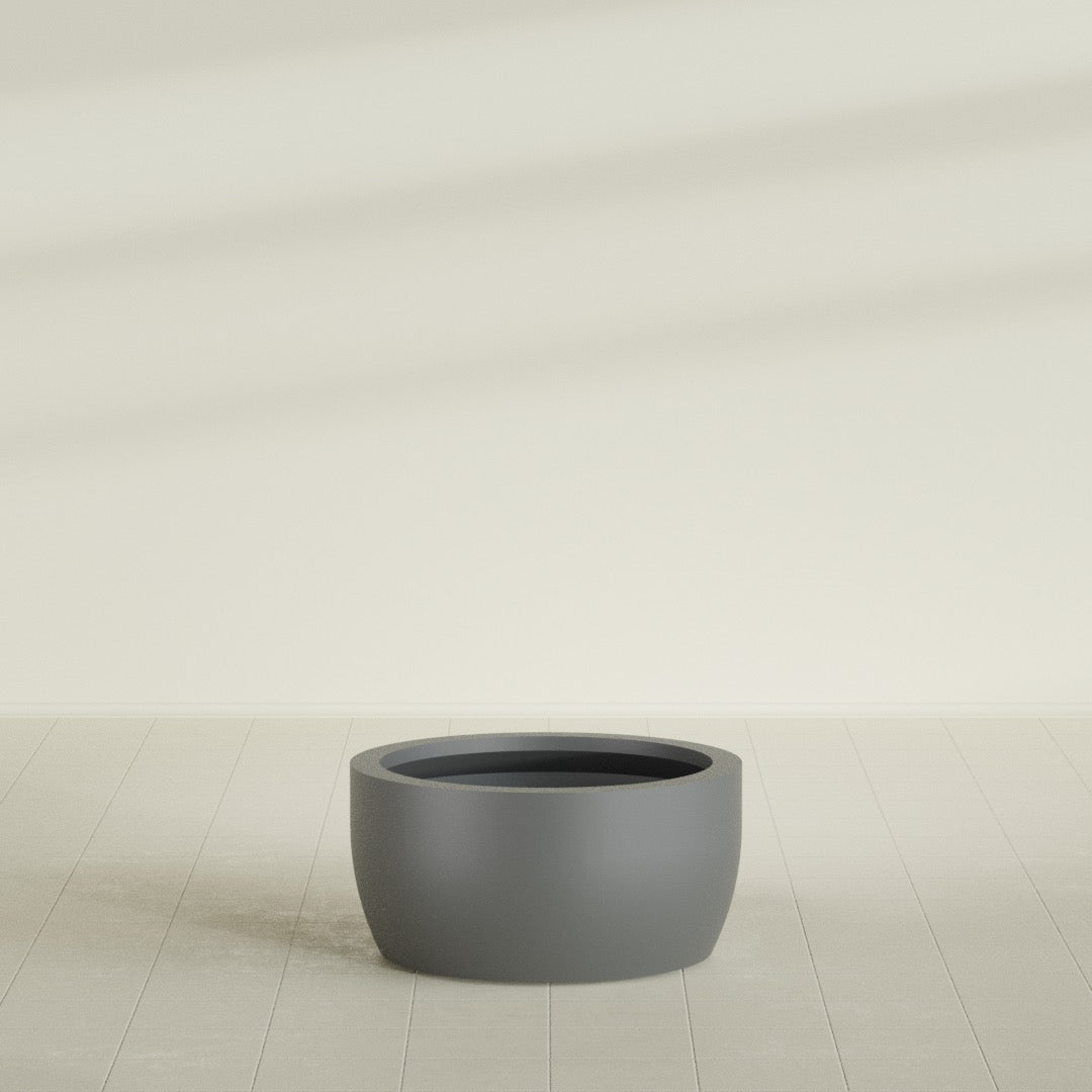 Casablanca Large Round Low Bowl Fiberglass Planter - 30 in x 30 in x 15 in - Metallic Gunmetal - Metallic Gunmetal,30 in x 30 in x 15 in