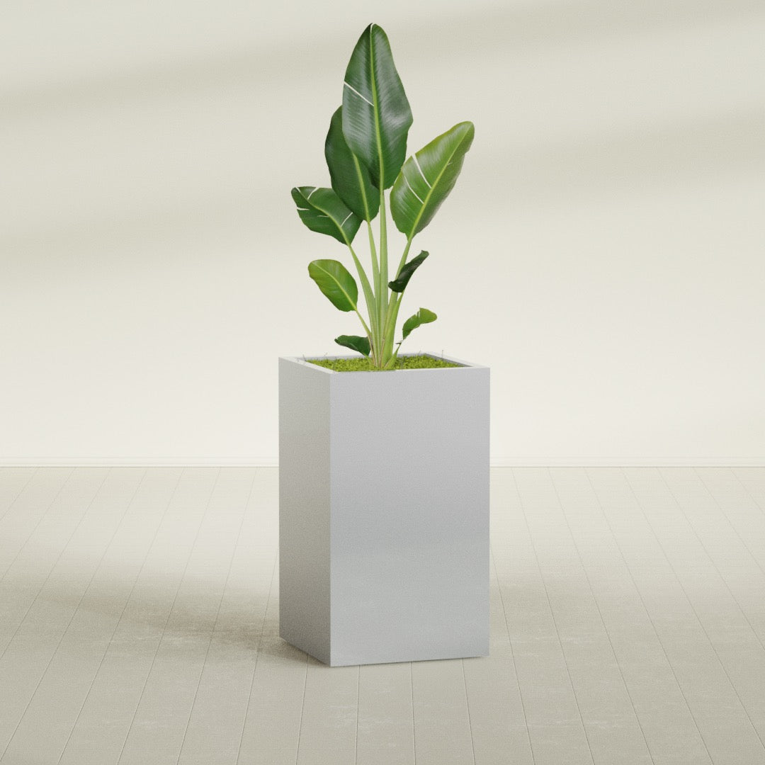 Darwin Large Tall Rectangle Fiberglass Planter - 24 in x 24 in x 42 in - Metallic Silver - Metallic Silver,24 in x 24 in x 42 in
