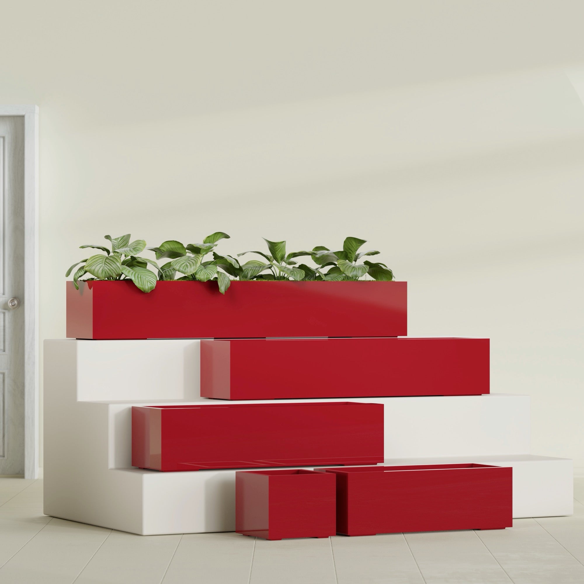 Cuba Extra Large Long Rectangle Fiberglass Planter - 72 in x 14 in x 12 in - Gloss Red - Gloss Red,72 in x 14 in x 12 in