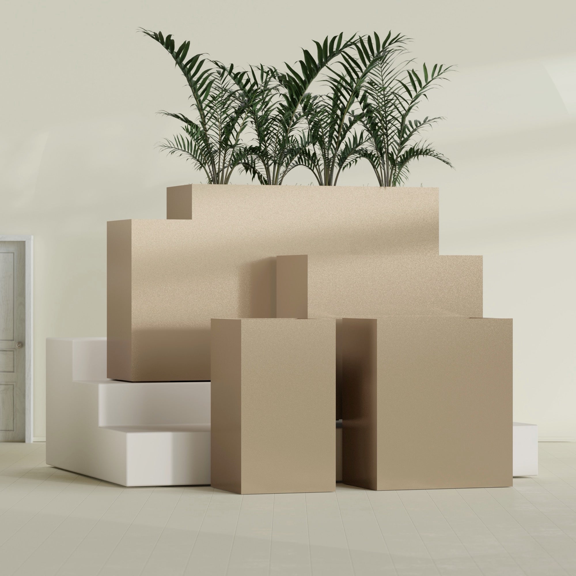 Darwin Large Rectangle Fiberglass Planter - 36 in x 24 in x 42 in - Metallic Gold - Metallic Gold,36 in x 24 in x 42 in
