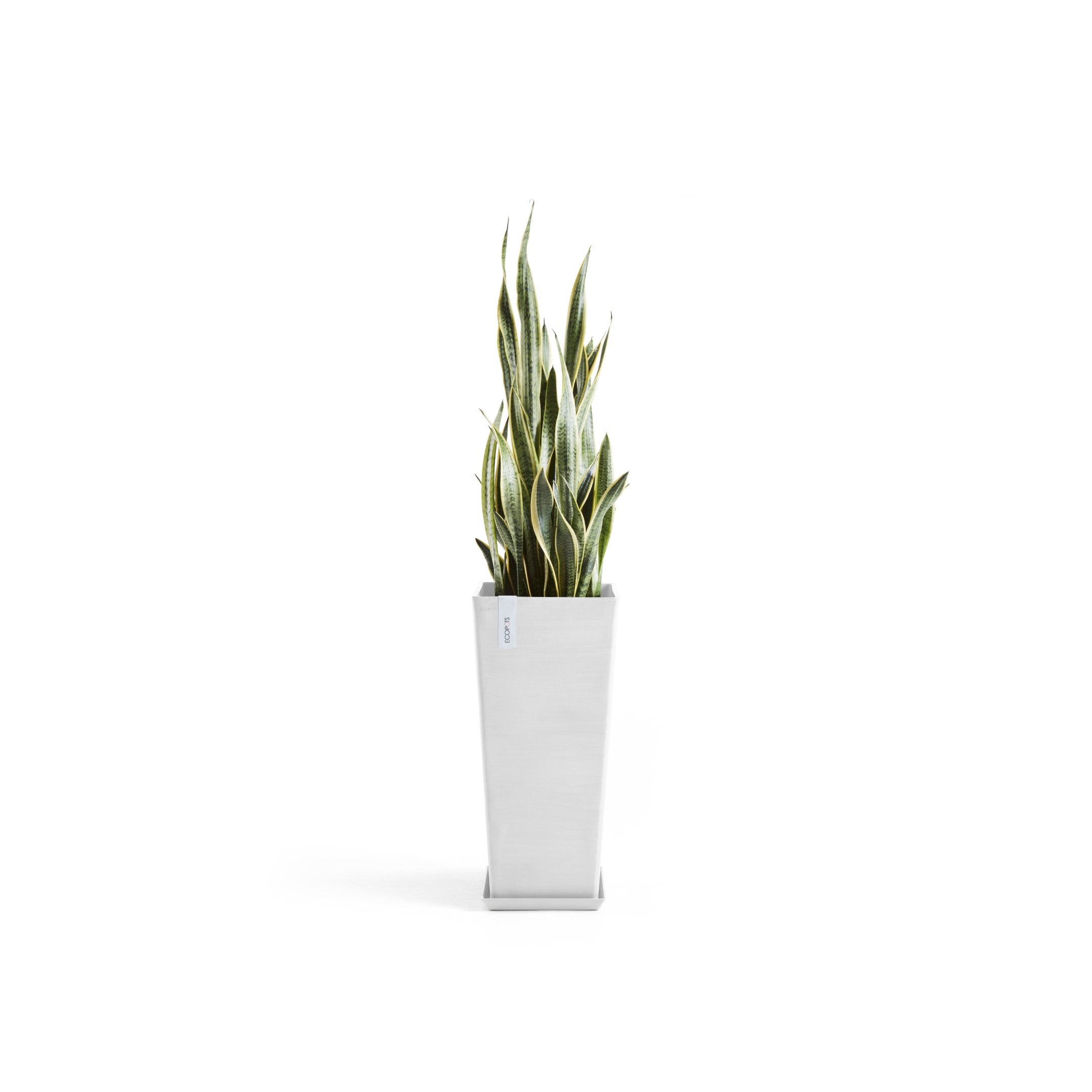 Rotterdam High Medium Square Planter - 12.6 in x 12.6 in x 27.5 in - Planter + Saucer - Pure White - Pure White,12.5 in x 12.5 in x 27.5 in,Planter + Saucer