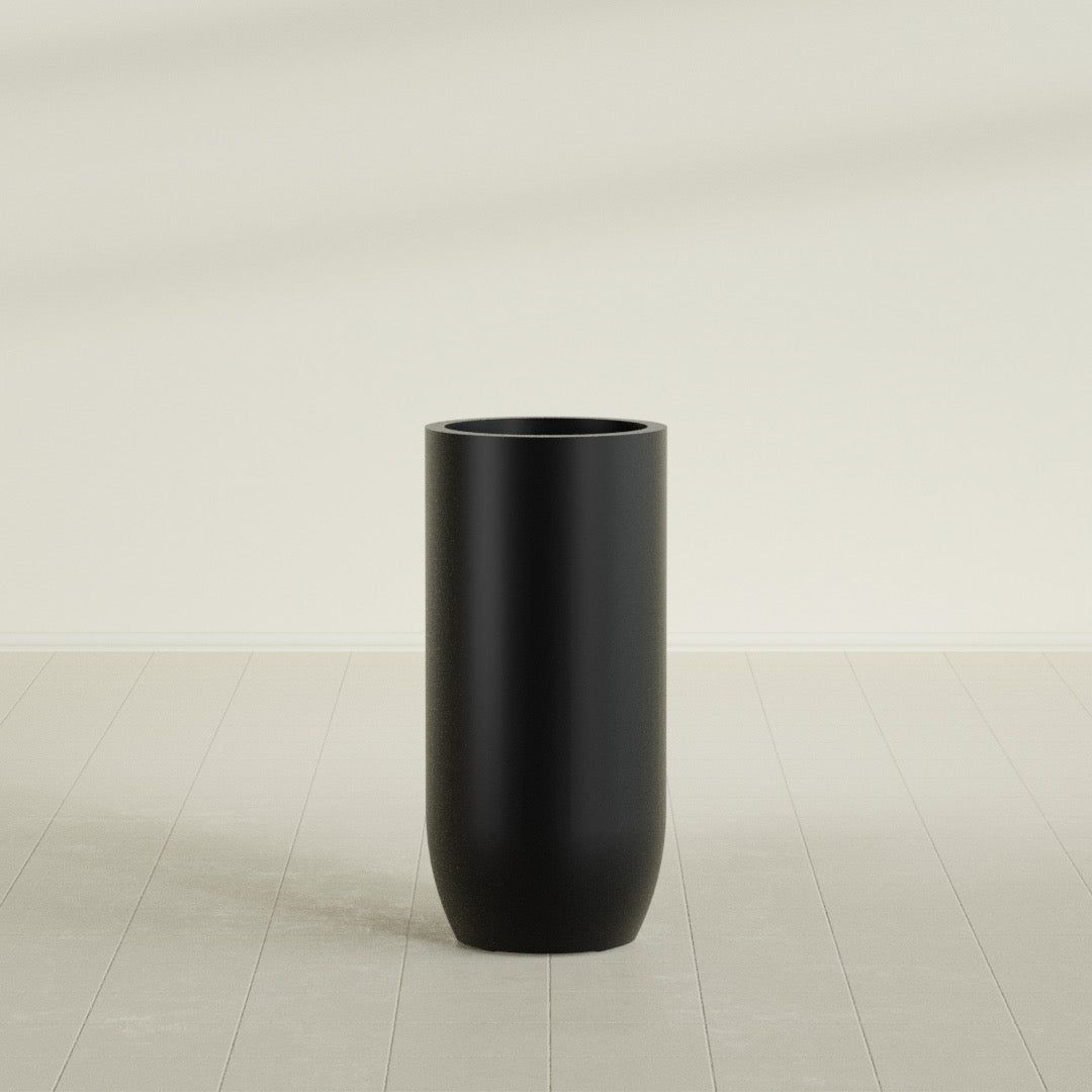 Saint Tropez Large Tall Round Fiberglass Planter - 20 in x 20 in x 43 in - Matte Black - Matte Black,20 in x 20 in x 43 in