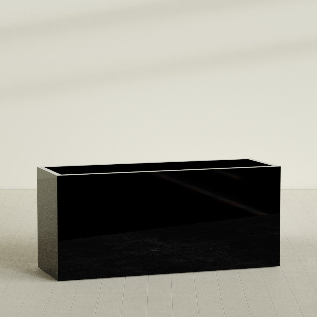Brisbane Extra Large Long Rectangle Fiberglass Planter - 72 in x 24 in x 32 in - Gloss Black - Gloss Black,72 in x 24 in x 32 in