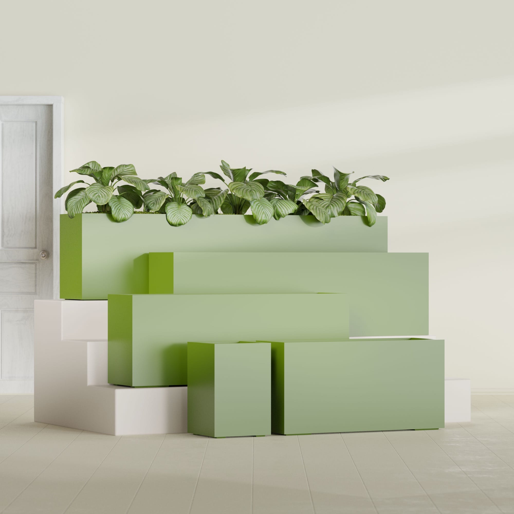 Miami Small Rectangle Fiberglass Planter - 12 in x 12 in x 18 in - Satin Green - Satin Green,12 in x 12 in x 18 in