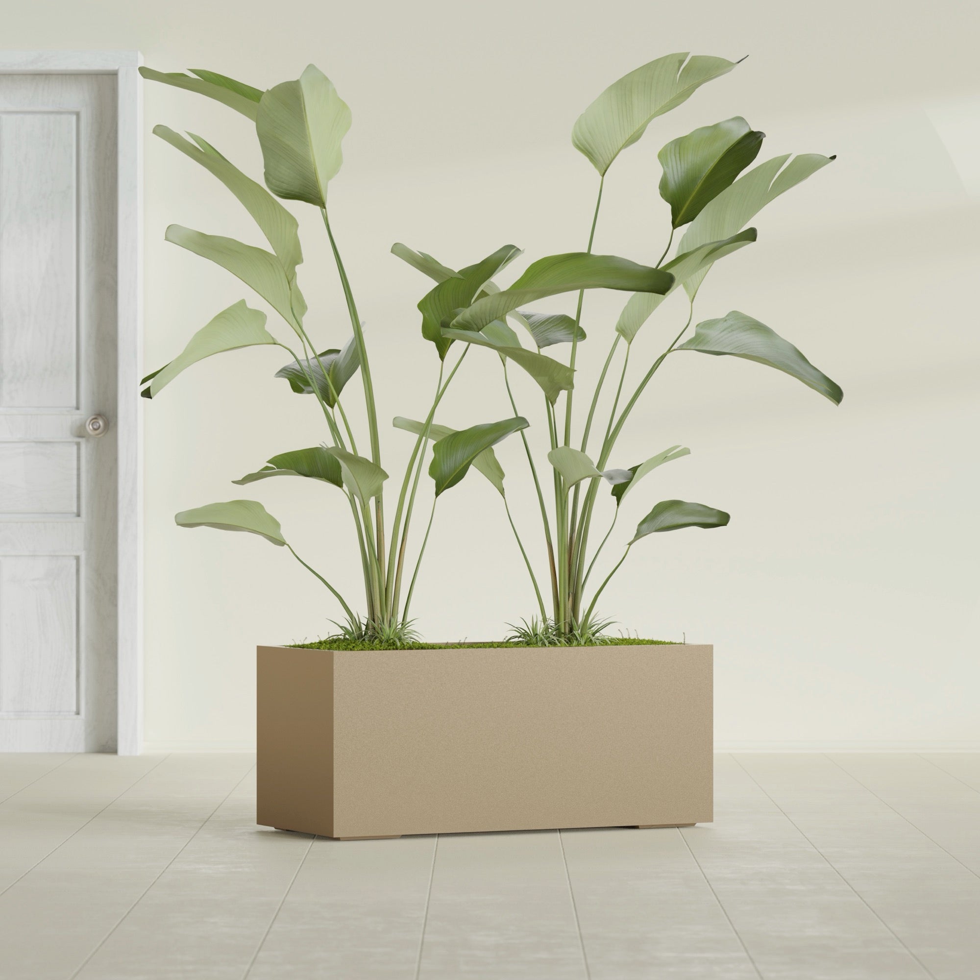 Badalona Large Tall Rectangle Fiberglass Planter - 39 in x 17 in x 17 in - Metallic Gold - Metallic Gold,39 in x 17 in x 17 in