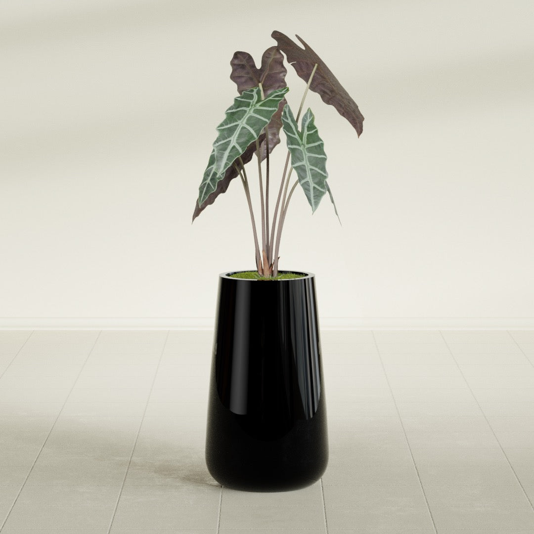 Saigon Large Tapered Round Planter - 14 in x 14 in x 30 in - Gloss Black - Gloss Black,13.7 in x 13.7 in 30 in