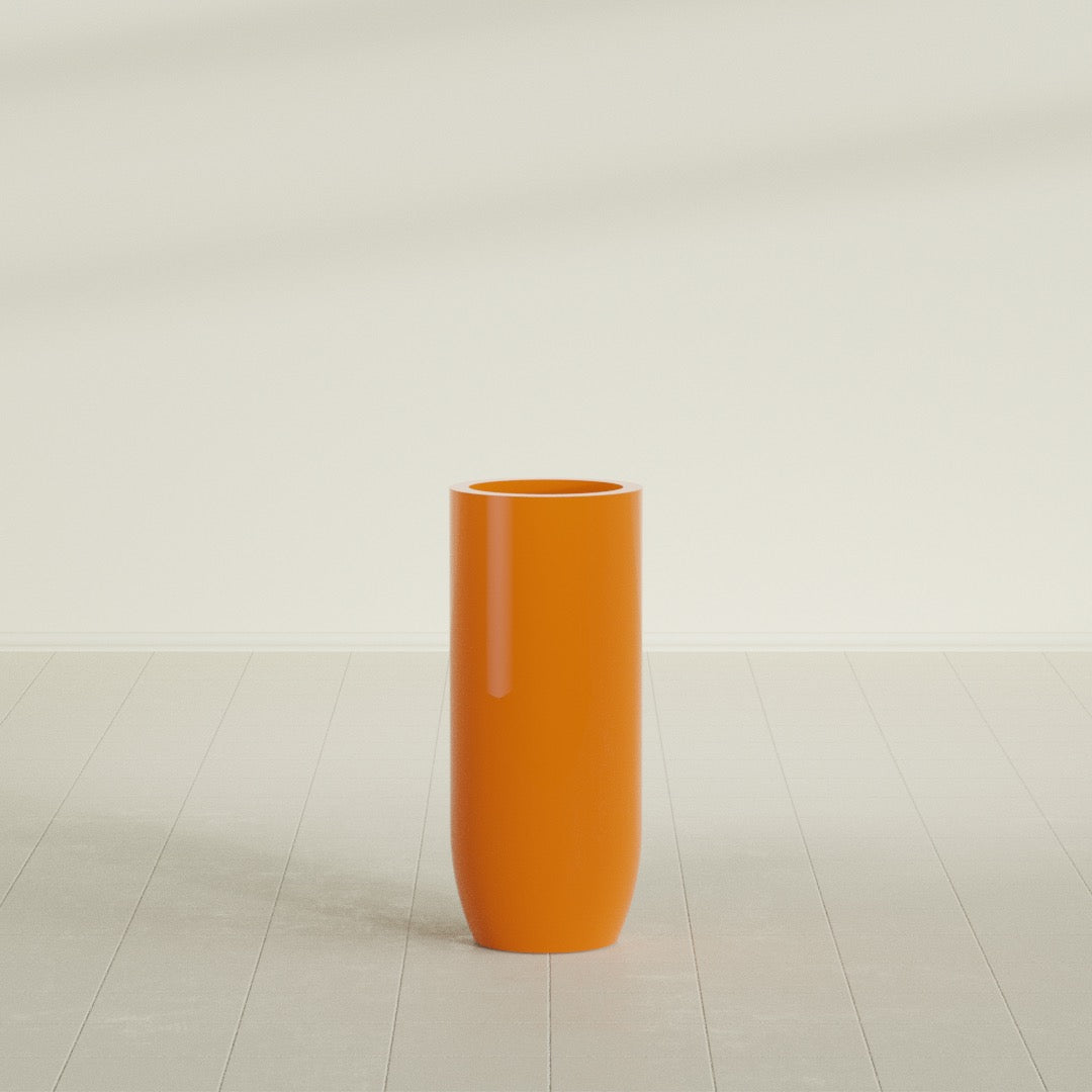 Saint Tropez Large Tall Round Fiberglass Planter - 16 in x 16 in x 38 in - Gloss Tangerine - Gloss Tangerine,16 in x 16 in x 38 in