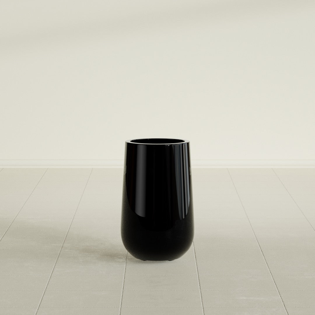 Tall Hayden Medium Round Fiberglass Planter - 18 in x 18 in x 29 in - Gloss Black - Gloss Black,18 in x 18 in x 29 in