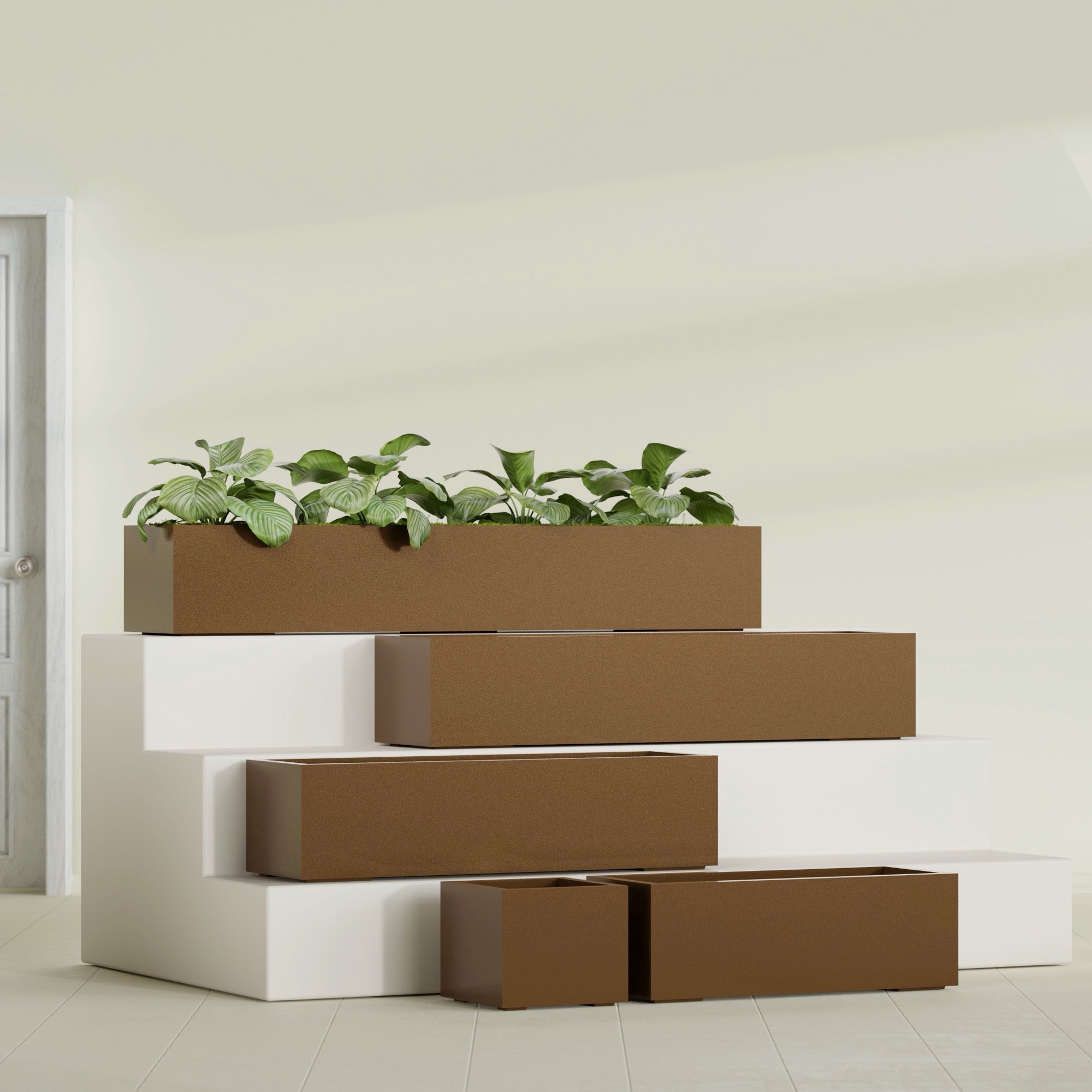 Cuba Large Long Rectangle Fiberglass Planter - 36 in x 14 in x 12 in - Metallic Bronze - Metallic Bronze,36 in x 14 in x 12 in