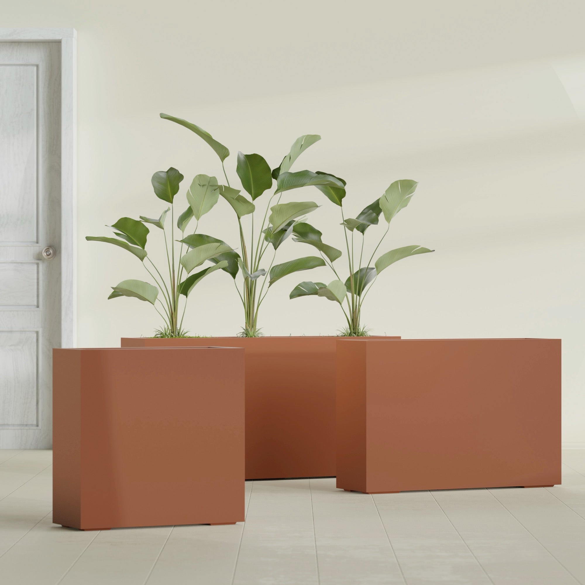 Milano Large Narrow Rectangle Fiberglass Planter - 36 in x 10 in x 24 in - Matte Terracotta - Matte Terracotta,36 in x 10 in x 24 in