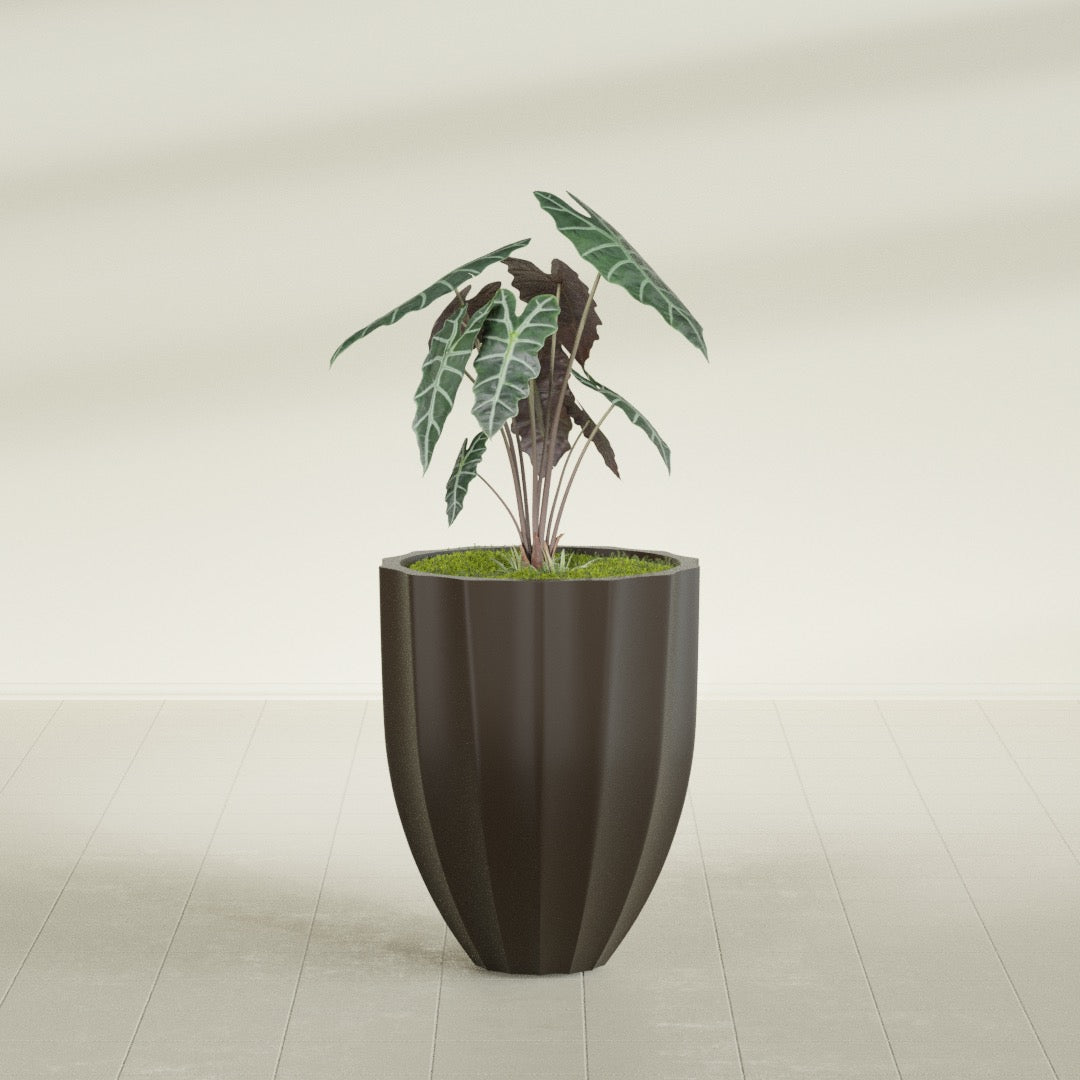 Alicante Medium Round Fiberglass Planter - 22 in x 22 in x 27 in - Matte Brown - Matte Brown,22 in x 22 in x 27 in