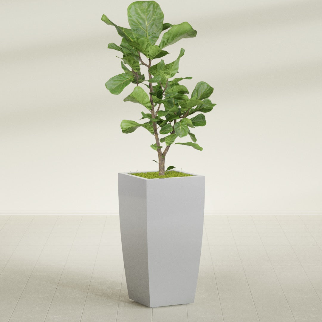 Toulan Large Tall Tapered Square Fiberglass Planter - 18 in x 18 in x 36 in - Metallic Silver - Metallic Silver,18 in x 18 in x 36 in