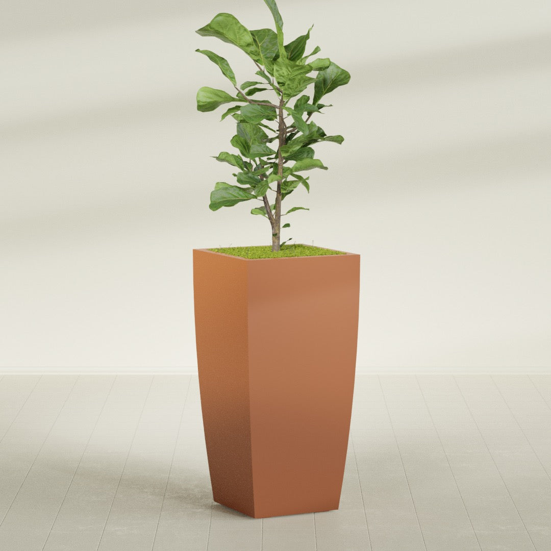 Toulan Extra Large Tall Tapered Square Fiberglass Planter - 23 in x 23 in x 48 in - Matte Terracotta - Matte Terracotta,23 in x 23 in x 48 in