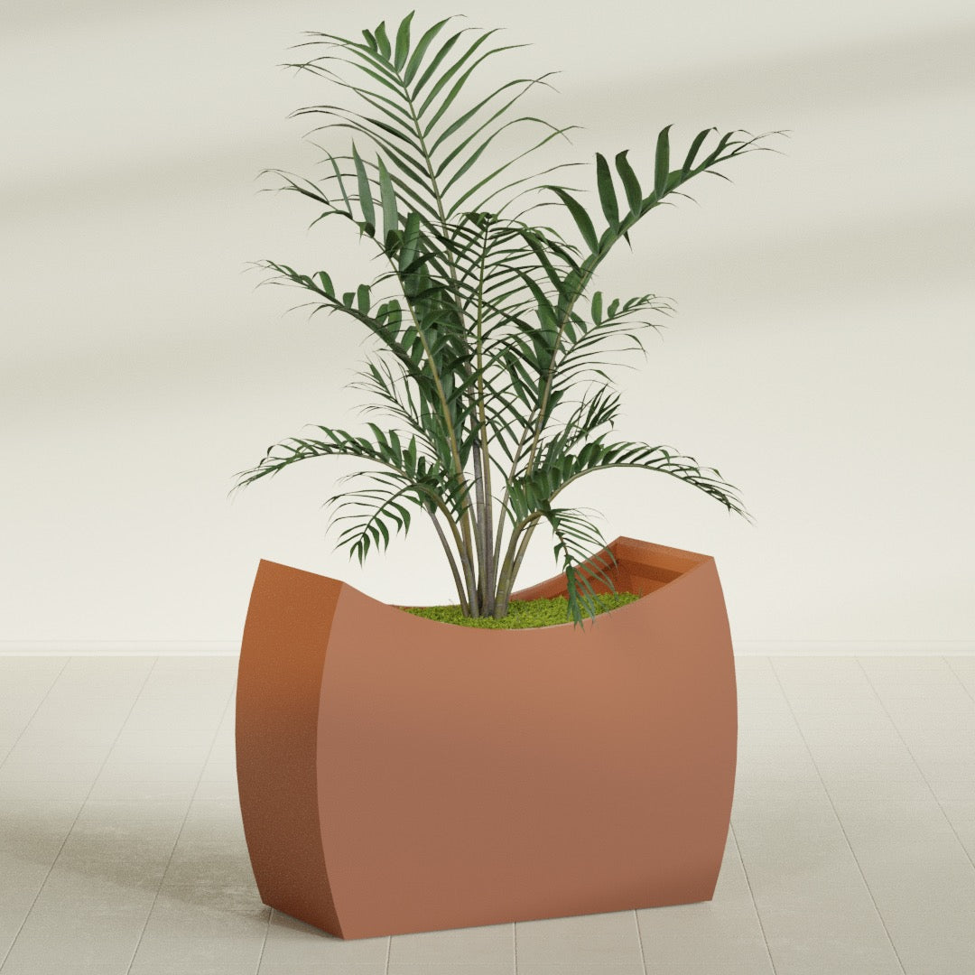 Seoul Extra Large Curved Abstract Fiberglass Planter - 48 in x 20 in x 36 in - Matte Terracotta - Matte Terracotta,48 in x 20 in x 36 in