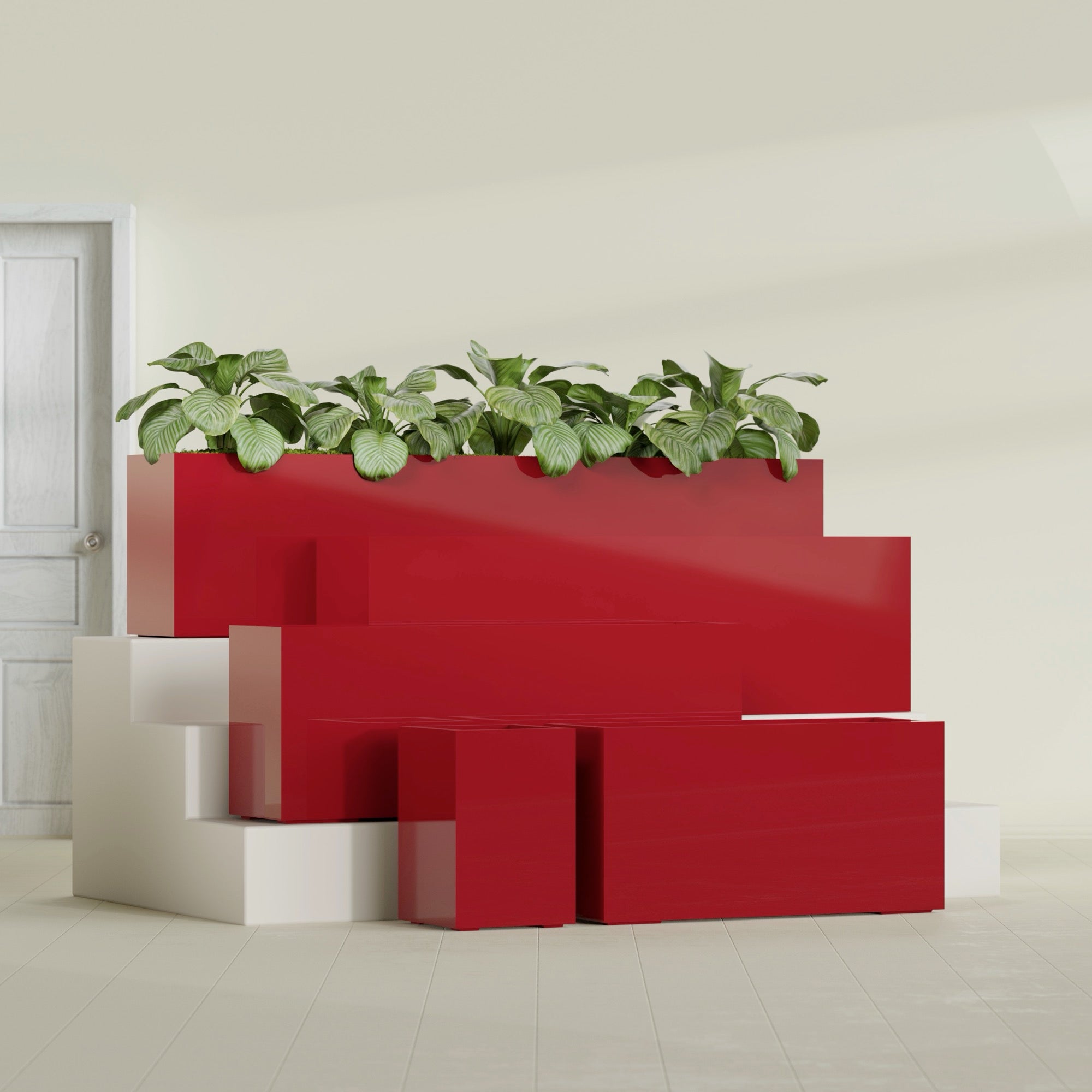 Miami Extra Large Narrow Rectangle Fiberglass Planter - 48 in x 12 in x 18 in - Gloss Red - Gloss Red,48 in x 12 in x 18 in