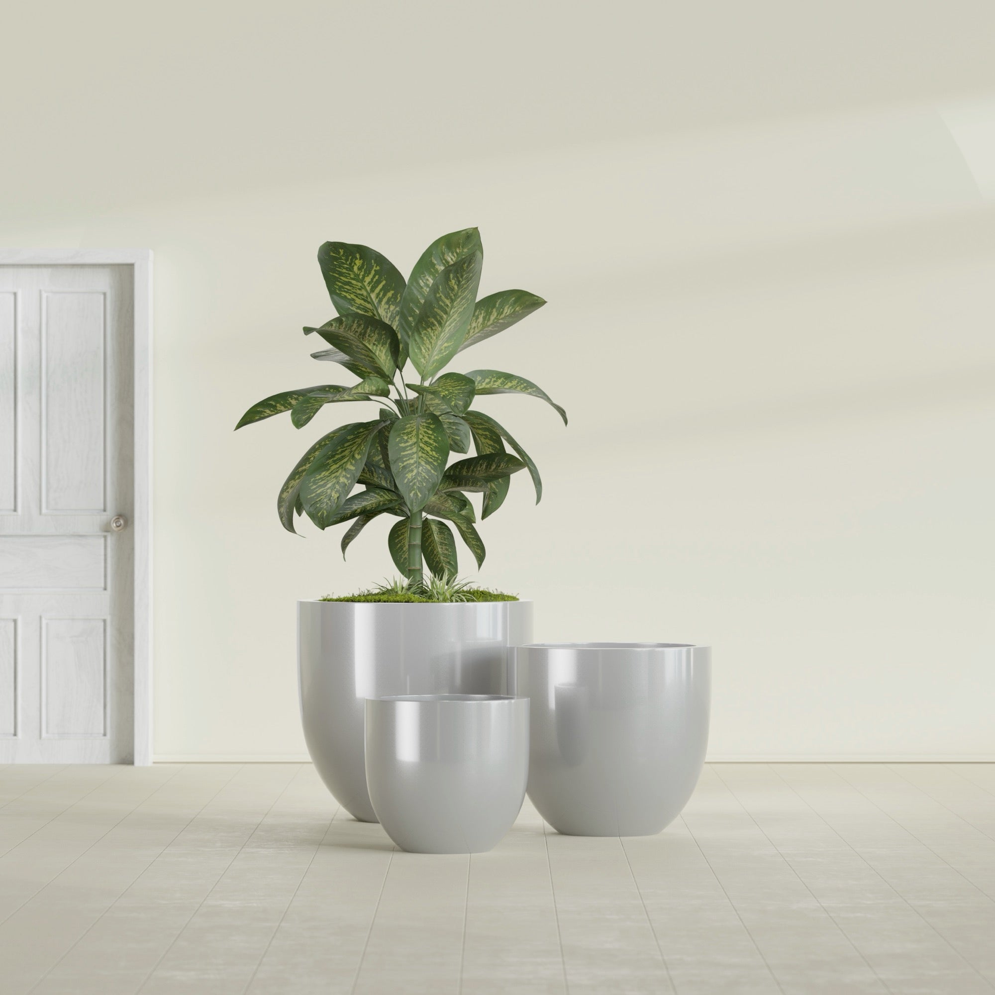 Alzira Large Round Fiberglass Planter - 36 in x 36 in x 34 in - Metallic Silver - Metallic Silver,36 in x 36 in x 34 in