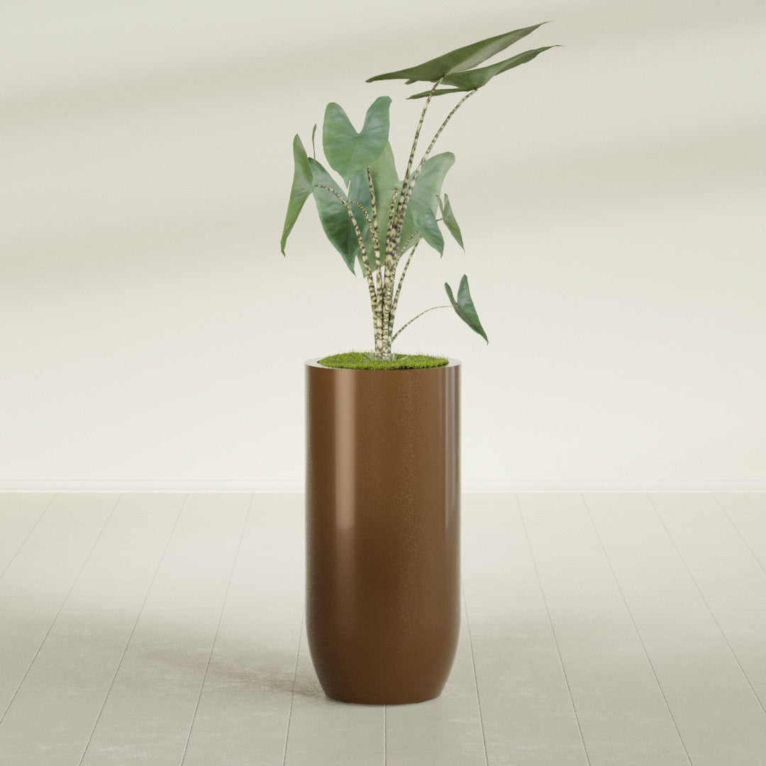 Saint Tropez Large Tall Round Fiberglass Planter - 20 in x 20 in x 43 in - Metallic Bronze - Metallic Bronze,20 in x 20 in x 43 in