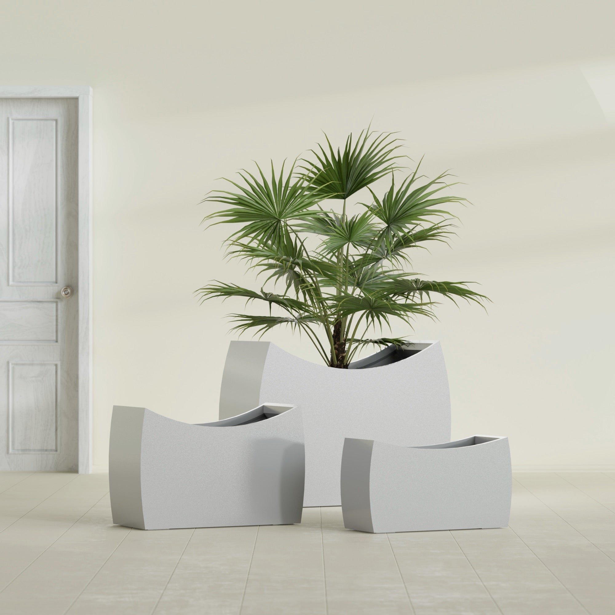 Seoul Large Curved Abstract Fiberglass Planter - 36 in x 16 in x 24 in - Metallic Silver - Metallic Silver,36 in x 16 in x 24 in