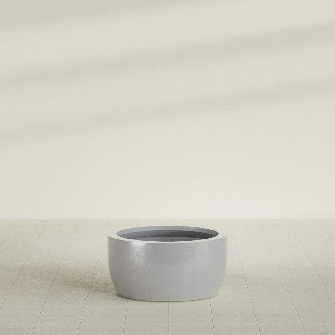 Casablanca Large Round Low Bowl Fiberglass Planter - 30 in x 30 in x 15 in - Metallic Silver - Metallic Silver,30 in x 30 in x 15 in