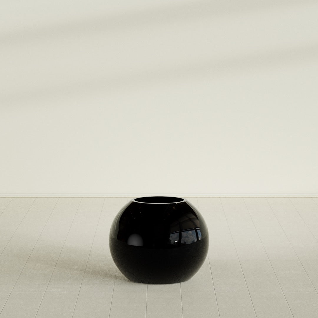 Globe Medium Sphere Fiberglass Planter - 24 in x 24 in x 19 in - Gloss Black - Gloss Black,24 in x 24 in x 20 in