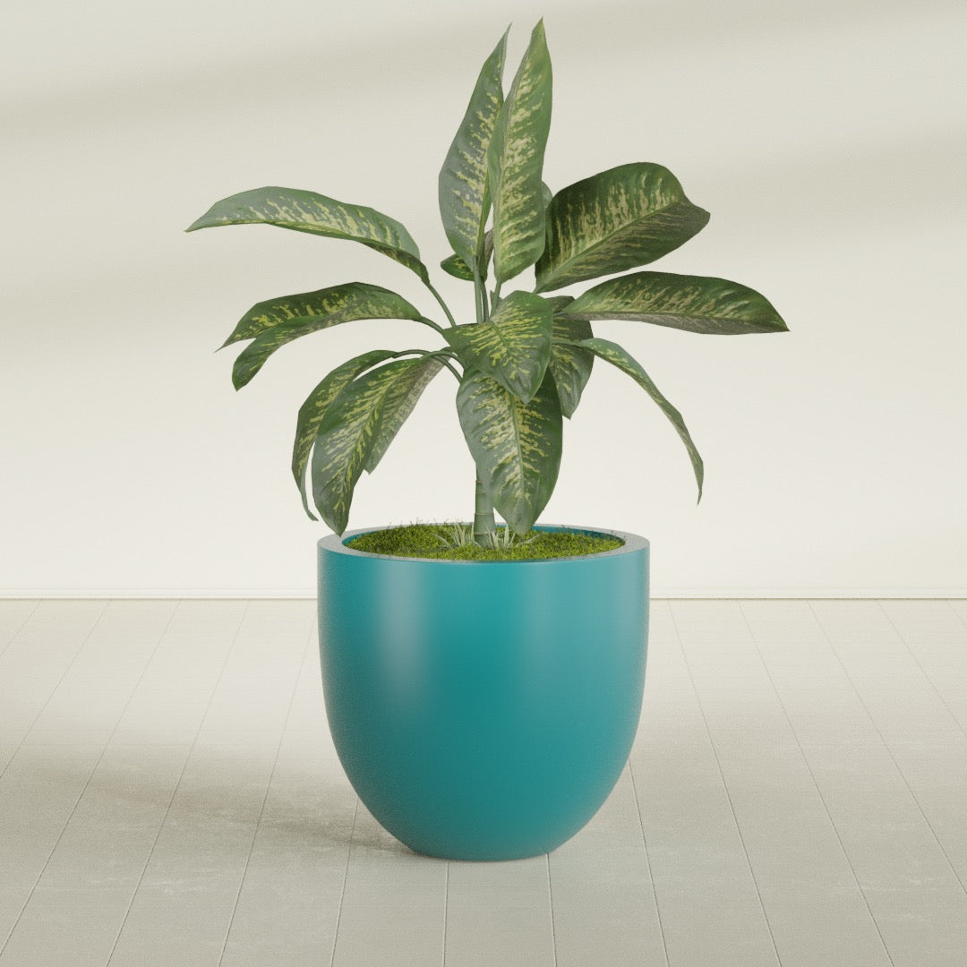 Alzira Large Round Fiberglass Planter - 30 in x 30 in x 28 in - Satin Sea Foam - Satin Sea Foam,30 in x 30 in x 28 in