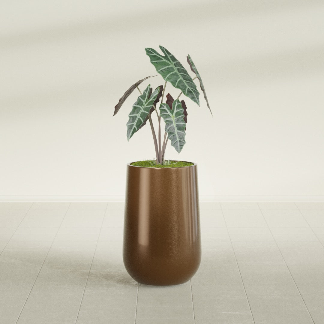 Tall Hayden Medium Round Fiberglass Planter - 12 in x 12 in x 20 in - Metallic Bronze - Metallic Bronze,12 in x 12 in x 20 in
