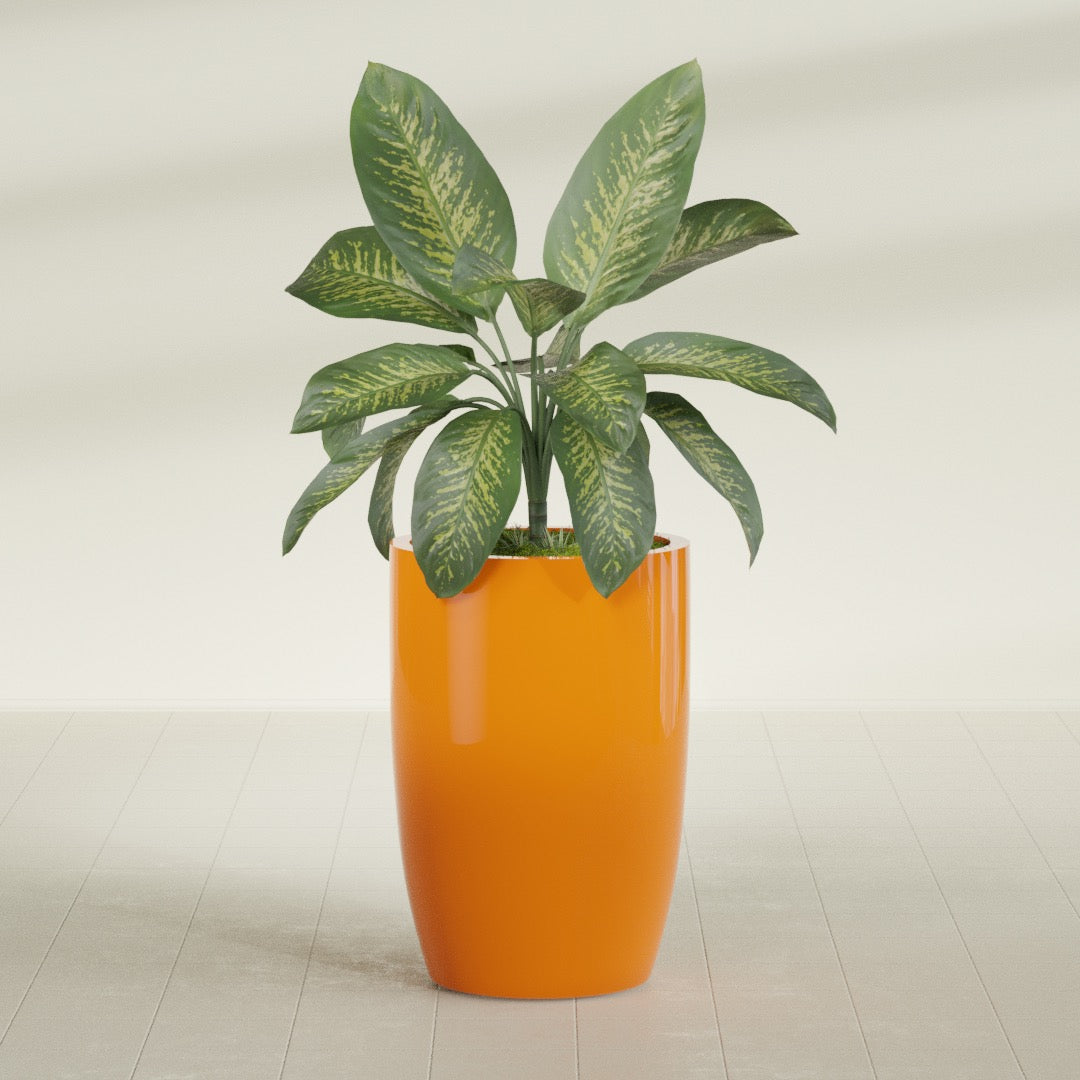 Lisbon Large Round Fiberglass Planter - 24 in x 24 in x 36 in - Gloss Tangerine - Gloss Tangerine,24 in x 24 in x 36 in