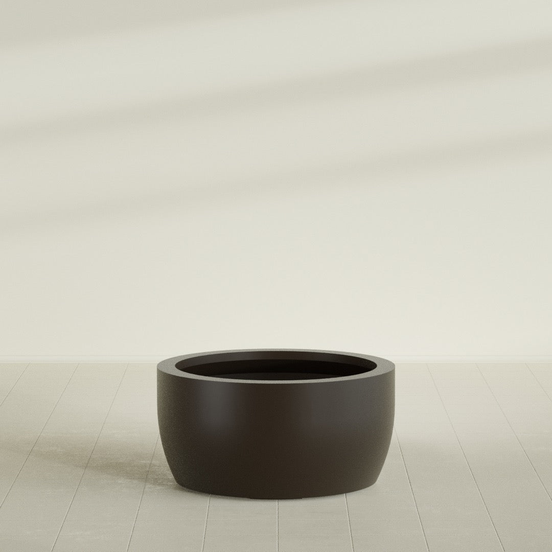 Casablanca Large Round Low Bowl Fiberglass Planter - 36 in x 36 in x 18 in - Matte Brown - Matte Brown,36 in x 36 in x 18 in